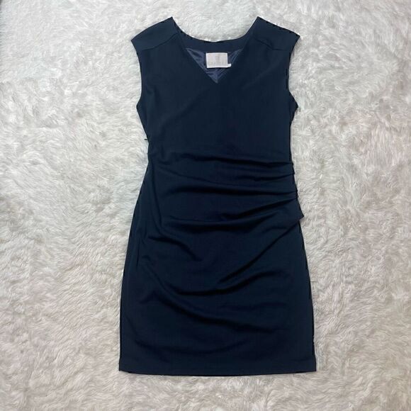 KAFFE Dress Sheath Navy Blue Size L Vneck Sleeveless Stretchy - Picture 2 of 11